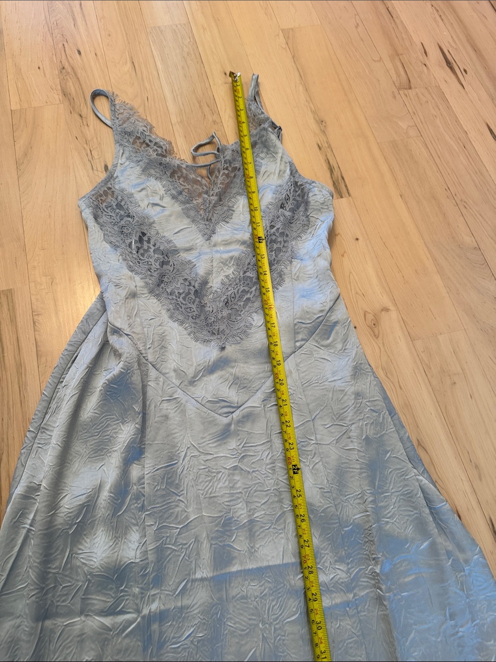 Free People-Maybe Forever Gray Blue Maxi Slip Dress-Boho-Lace Inlay-New-Size 0 - Picture 4 of 10